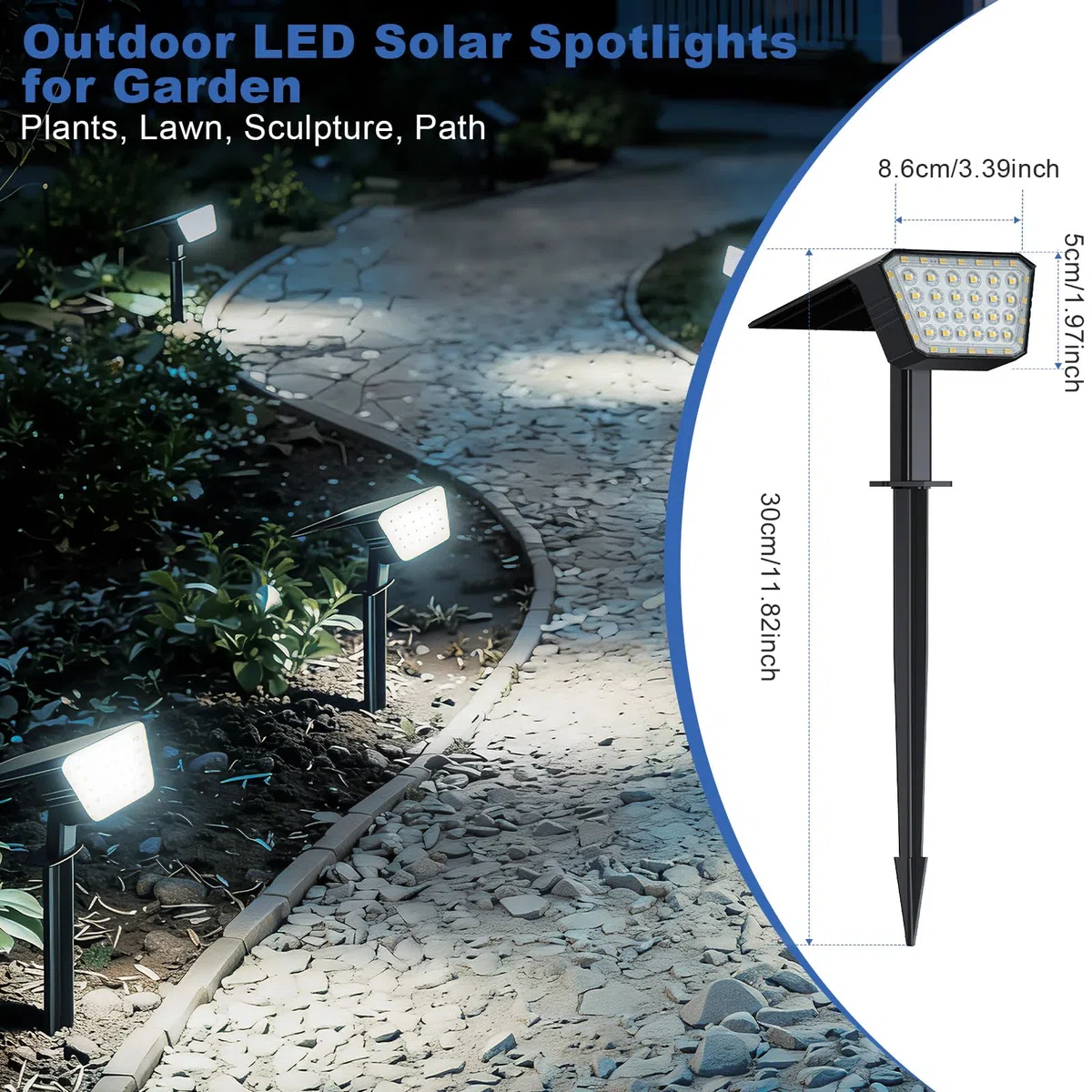 FIFlying Faretti Solari da Esterno 4 Pezzi, 44 LED Faretti Solari a LED da Esterno, 3 Modalità IP67 Impermeabile Lampade da Giardino per Cortile, Patio, Vialetto, Alberi - Bianco Freddo