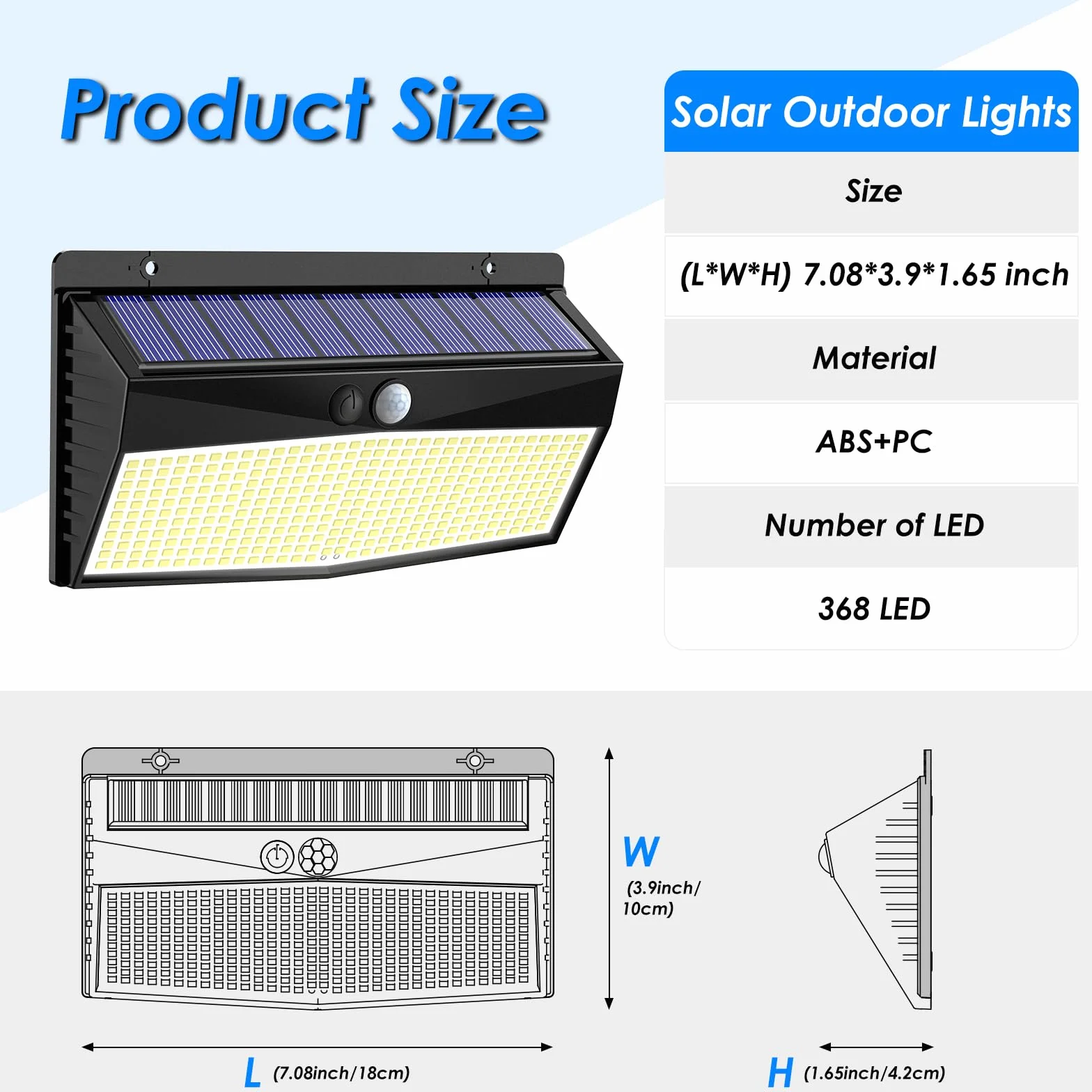 Peasur Luce Solare LED Esterno, 368LED Faretti Solari a Led da Esterno, 3 Modalità Faretto LED con Sensore di Movimento, Super Luminoso Luci Solari Esterno IP65 Impermeabile-2 Pezzi