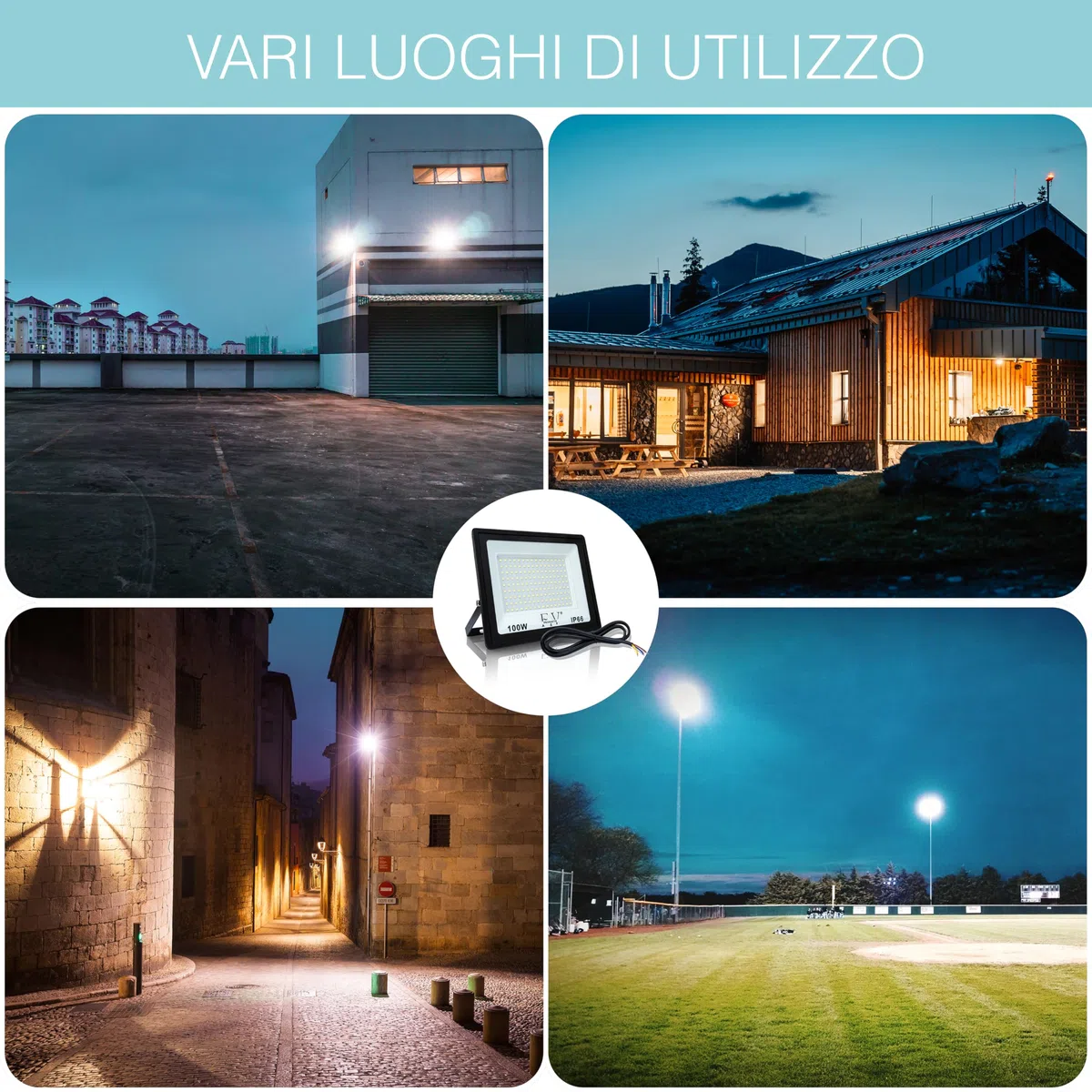 F&V PRODUCTS Faretto LED da Esterno 100W, Cavo 1 M, Luce Bianca Fredda 6500K, 10000 LUMEN, IP66, IK08, Alluminio e Vetro Temperato, Faro LED 220V per Illuminazione Esterna, Giardino, Garage, Facciate