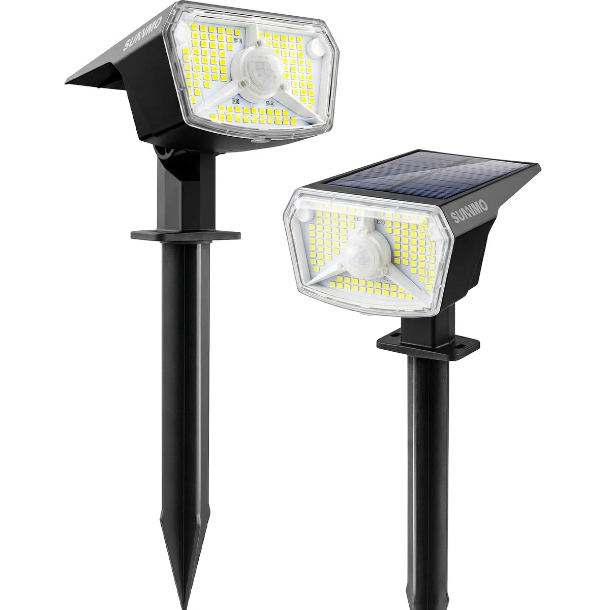 Faretti Solari a LED da Esterno con Sensore di Movimento, Lampade Luci Solari da Giardino Potenti 104LED 3Modalità, Faretto LED da Esterno Solare Giardino IP65 Impermeabile Luce Fredda, 2 Pezzi