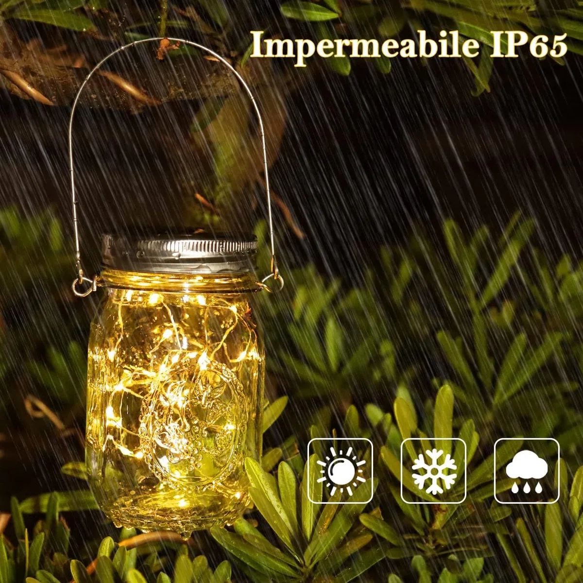 Luci Solari Giardino - 3 Pezzi Lampada 30 LED da Esterno Impermeabile barattolo Natale Feste Camera da Letto Decorazioni (Bianco caldo)
