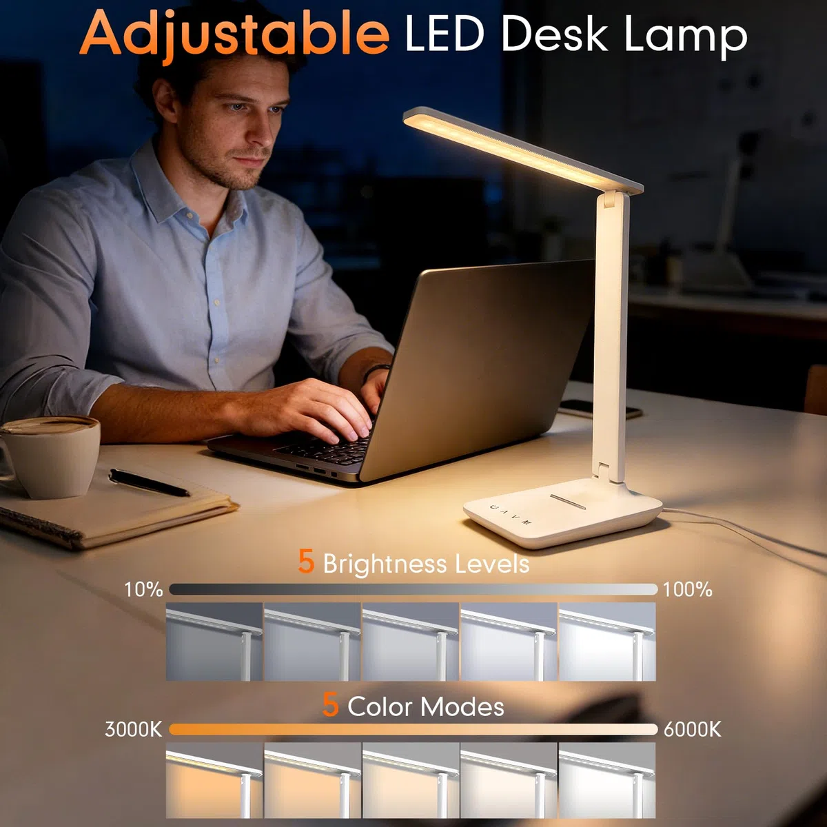karidi Lampada da Scrivania Senza Fili Ricaricabile, Lampada da Tavolo con Batteria 4000mAh, LED Luce da Lettura Piegevole, 5 Modalità & 5 Luminosità, per Studio, Ufficio e Camera da Letto