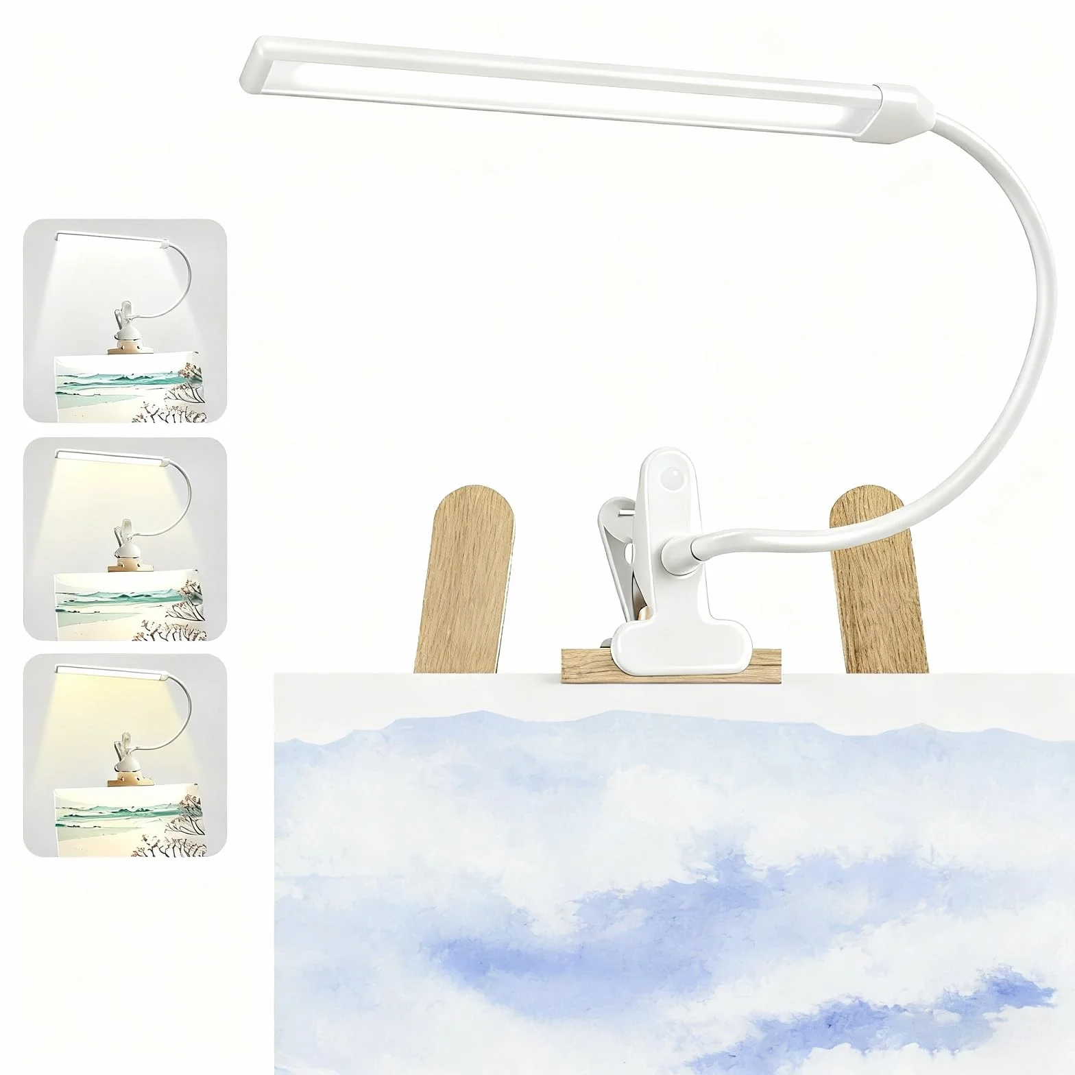 Lampada a morsetto per cavalletto con interruttore on/off, 3 modalità di colore, dimmerabile, lampada flessibile a collo di cigno per illuminazione a cavalletto, scrivania, lavoro di disegno