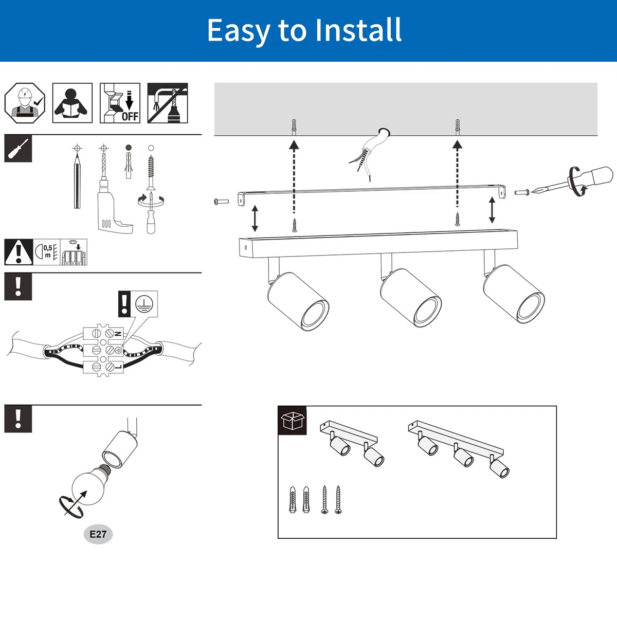 ANWIO Faretti da Soffitto Orientabili,Faretti da Muro,Lampadario con 2 Lampadine LED Attacco E27,Applique da Parete,Base di Legno,Plafoniera per Negozio, Bar,Vetrina,Cucina (Lampadine Escluse)