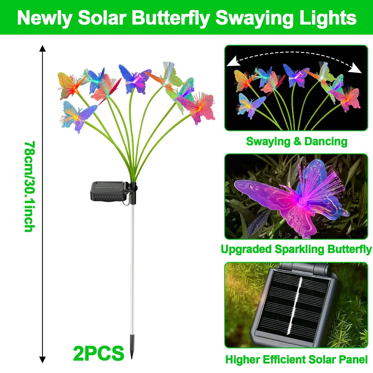 TZEKING Luci Solari da Giardino,2 Pezzi 16 LED Luce Solare Esterno,Lampade Solari Farfalla, IP65 Impermeabili Esterno,Luce Solare Da Giardino a Farfalla Che Cambia Colore