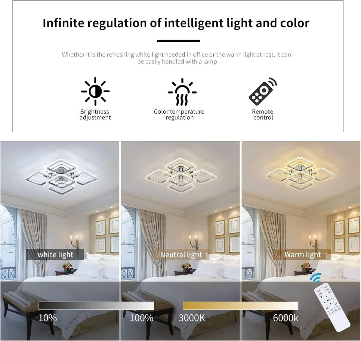 Qcyuui Plafoniera LED Quadrata Lampadari Moderni a Incasso, 100 W Dimmerabile Camera da Letto Lampade da Soffitto Design Nordico per Soggiorno Cucina con Telecomando/Cromo