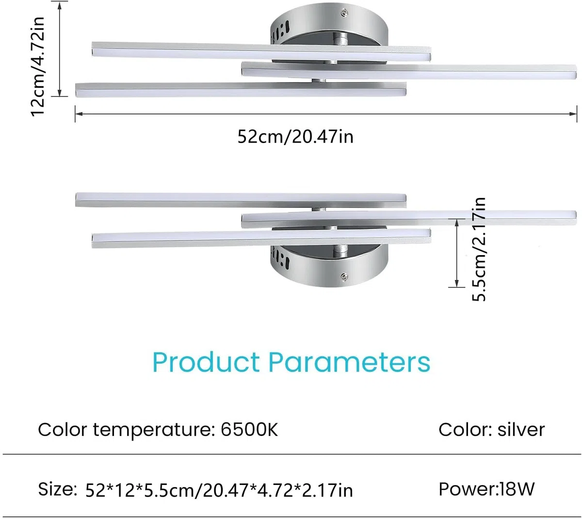 Comely Plafoniera LED Soffitto 18W, 3 Luce Lampada da Soffitto, Lampadario LED Moderno 6500K Bianco Freddo per Cucina, Camera da Letto, Balcone, Corridoio