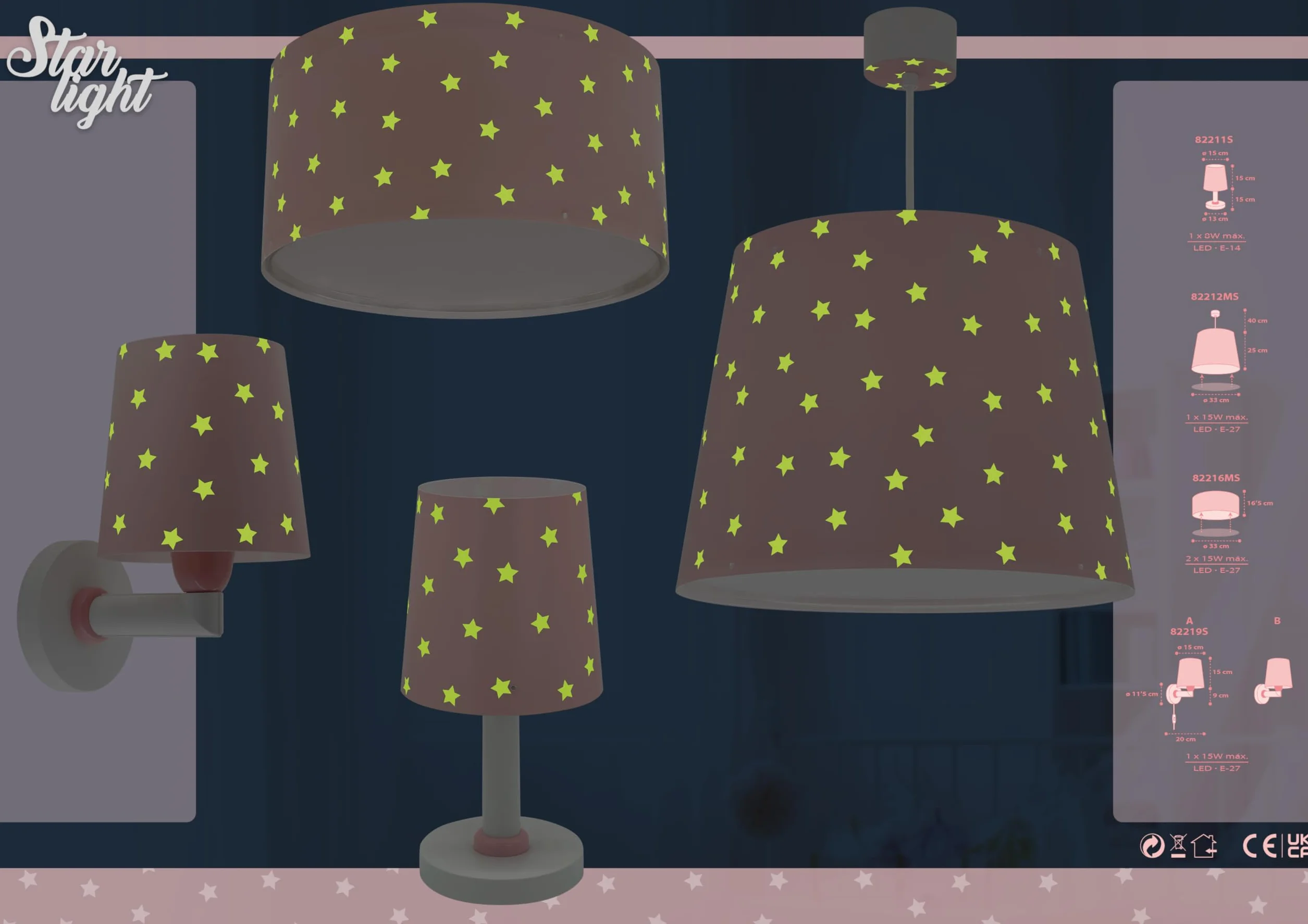Dalber Lampada da tavolo o comodino per bambini Star Light stelle Rosa