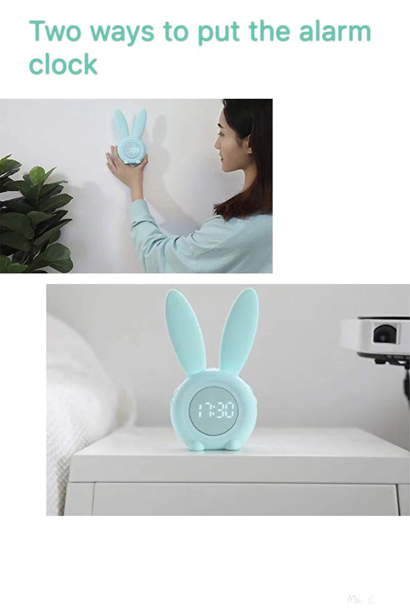 Sveglia digitale forte per i bambini, a forma di coniglio, con visualizzazione della temperatura, ripetizione, controllo vocale, luce notturna temporizzata, lampada da comodino, un buon regalo