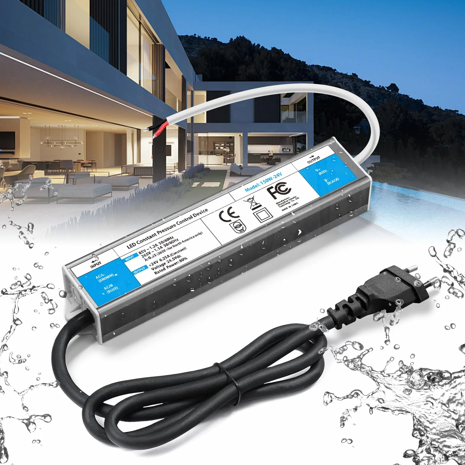 Trasformatore LED 220 24V 150W Esterno Alimentatore Driver IP67 Impermeabile Adattatore AC 220V a DC 24V 6.25A Transformer Interruttore Netzteil Trasformatori Tensione per Striscia LED