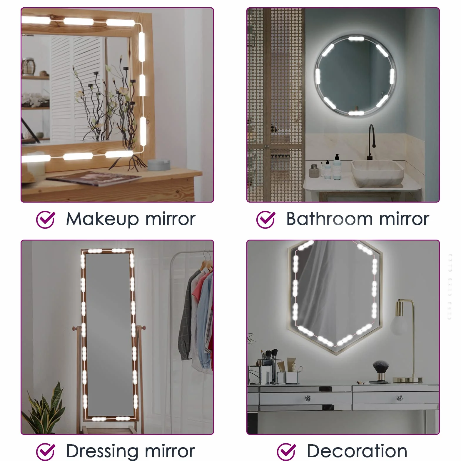 Viugreum Luci da Specchio Dimmabili LED, 60 Luci per Make Up, 1200LM Bianco Freddo 6000K Trattamento Anti-Umidita’Kit Luci da Camerino con Dimmer