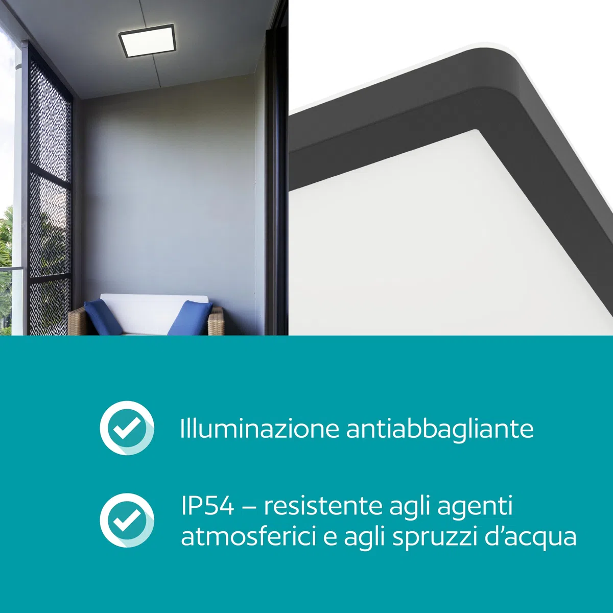 Eglo Lampada da soffitto LED Minerario, esterno, balcone, terrazza, plafoniera in plastica nera, IP54, luce calda, 29x29 cm