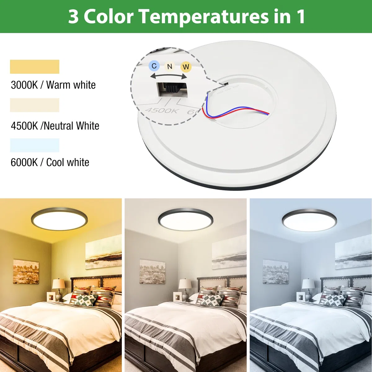 24W Plafoniera LED Soffitto [2 Pezzi], 2100LM Plafoniera 3 Colori 3000K/4500K/6000K Sottile Lampada da Soffitto Ø22cm Luce Calda Naturale Fredda IP44 per Bagno Soggiorno Camera da Letto Cucina