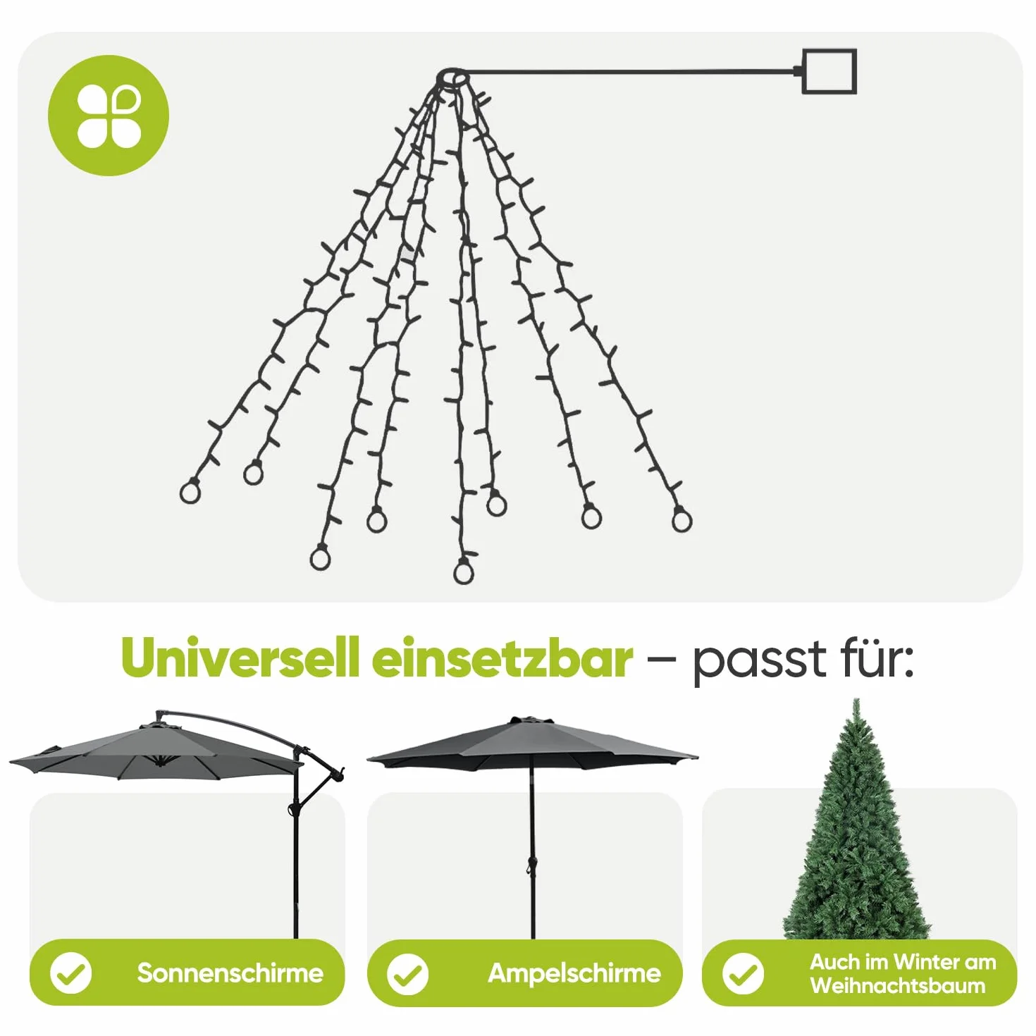 Sekey Luci per Ombrellone da Esterno Solare con 136 LED & 8 Lampadine, Catena di Luci per Ombrellone, Valida anche per Ombrellone Decentrato, 8 Modi + Telecomando, per Terrazzo Spiaggia
