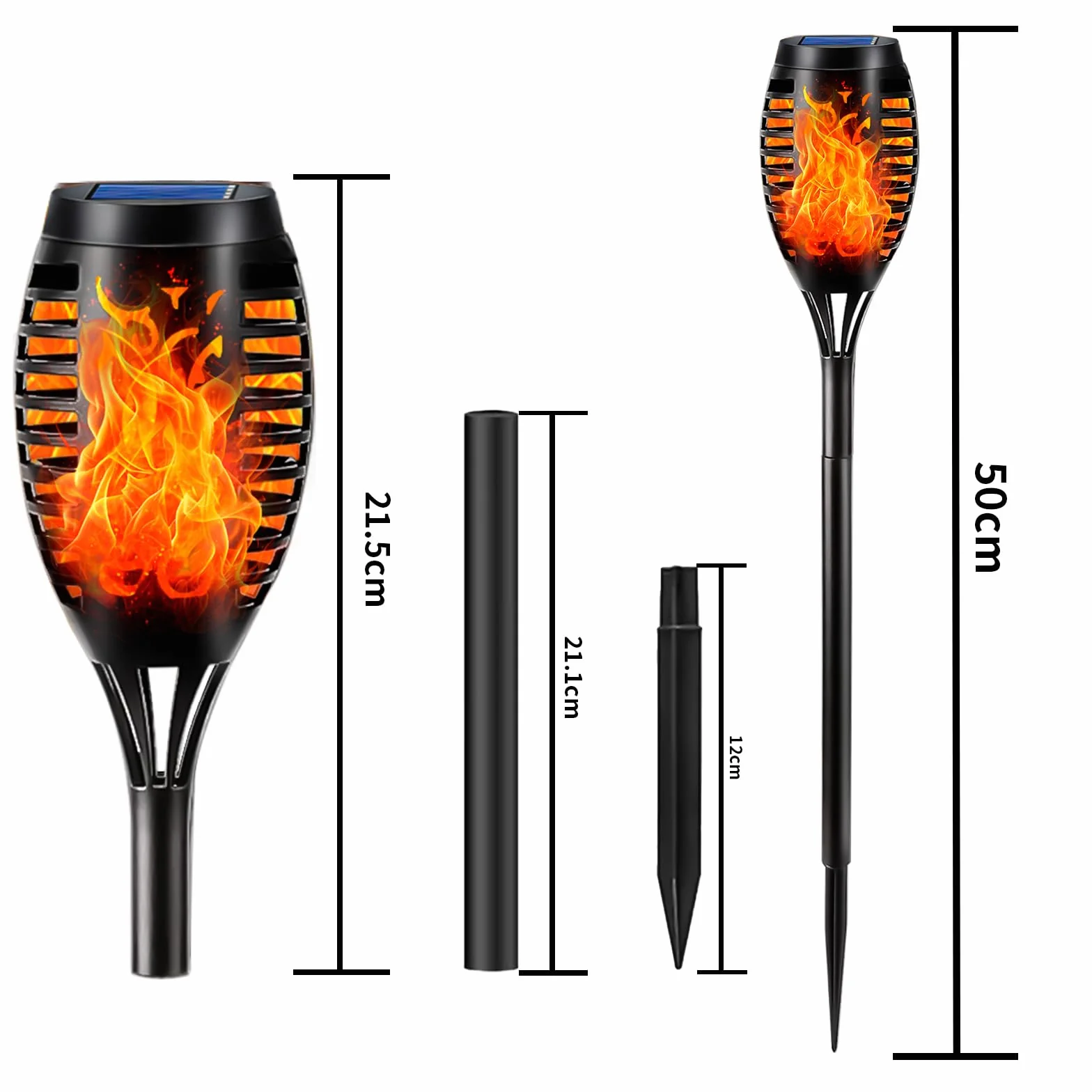 LQWELL® Torce Solari per Esterni da 6 Lampade Solari LED con Effetto Fiamma, Impermeabili IP65, Confezione da 6