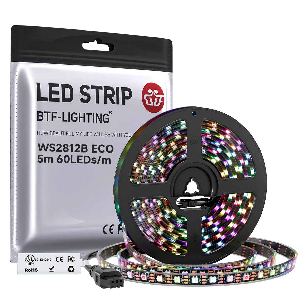BTF-LIGHTING WS2812B Fili in lega ECO RGB 5050SMD Indirizzabile individualmente 5m 60Pixel/m Flessibile nero PCB Full Color LED Pixel Strip Dream Color IP67 impermeabile Progetti fai da te DC5V