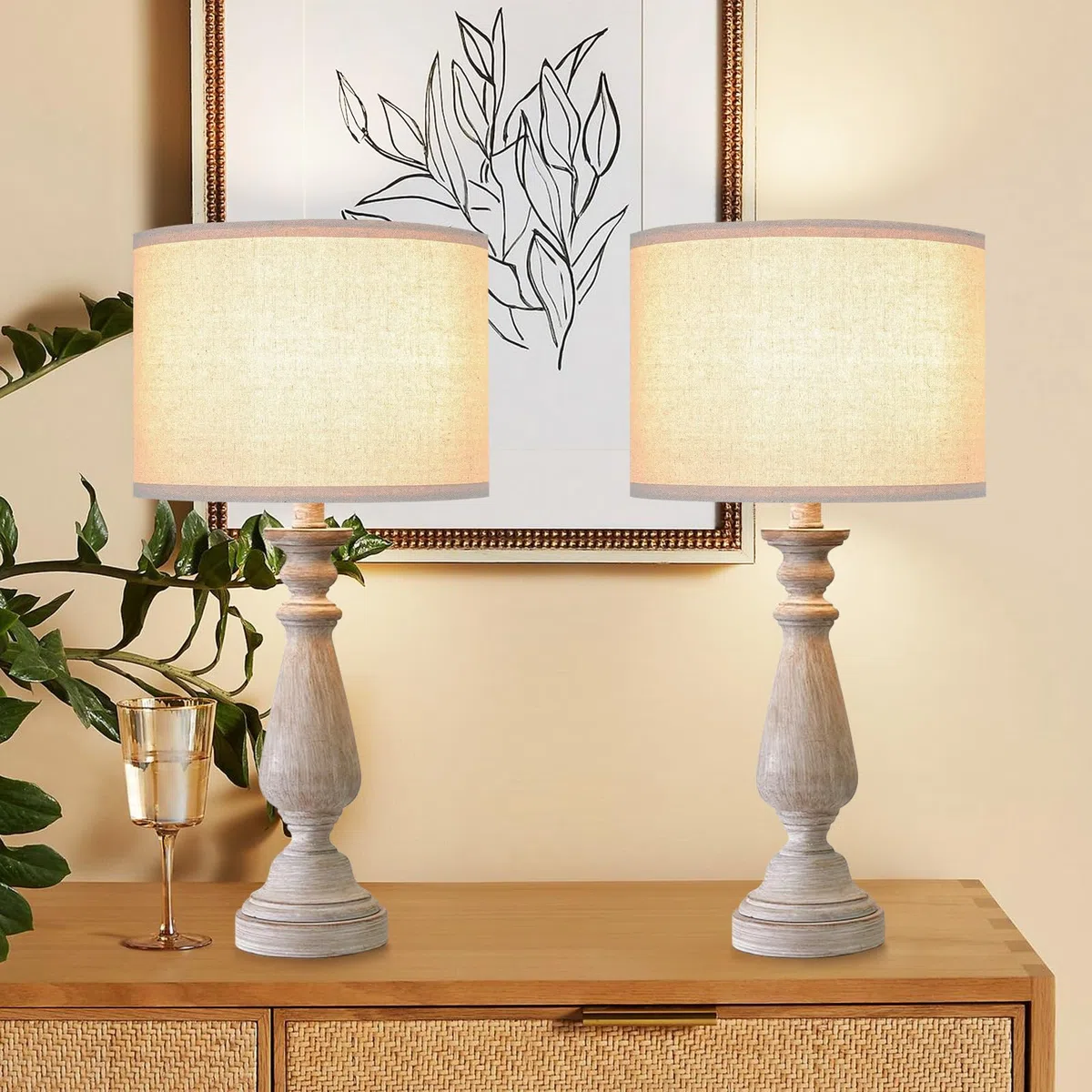 Paralume in Tessuto, Paralume con Adattatore E27 a E14, per Lampada da Tavolo, Lampada da Comodino e Lampada da Terra, 28cm di Diametro x 22,5cm di Altezza, Set da 2