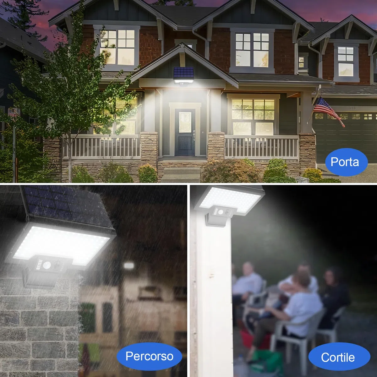 JESLED Luce Solare LED Esterno, 108LED Faretto con Sensore di Movimento, 2600mAh Lampada Girevole, 4 Modalità Luci Ricaricabile per Giardino