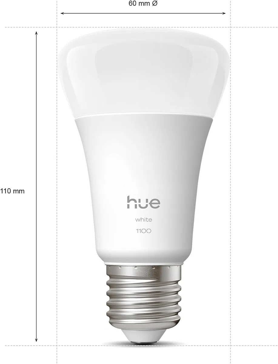 Philips Hue LED A60 (Confezione da 1), Lampadine smart con luce bianca calda E27, Luci smart da 9,5 W e 1.110 lumen, Lampadine intelligenti compatibili con Alexa, Google Assistant e Apple Home