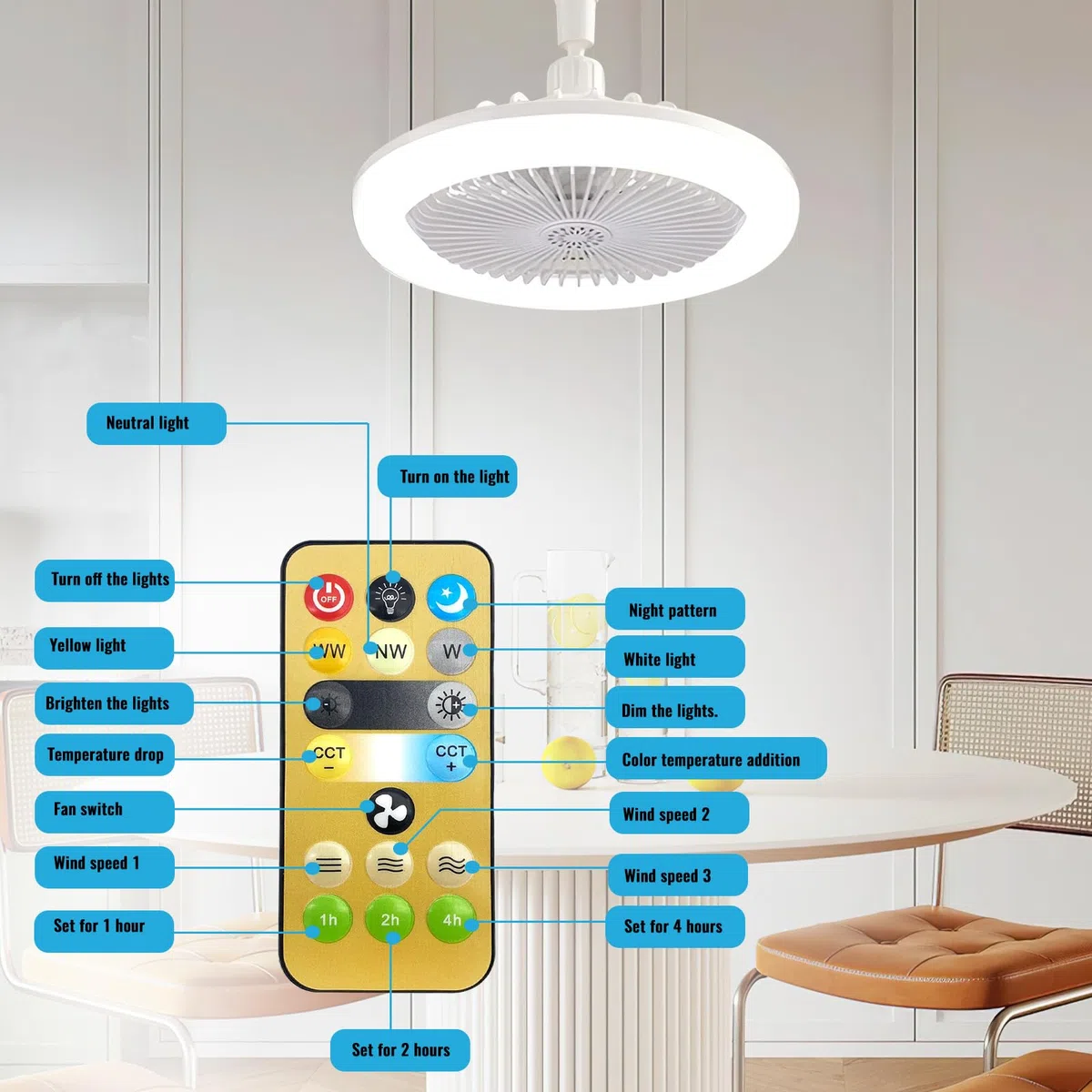 Lampadario Ventilatore da Soffitto, Lampadario VentolaconLuce, LED Ventola Soffitto con Luce E27, Lampada Ventilatore da Soffitto con Telecomando, Ventilatori da Soffitto con Luce