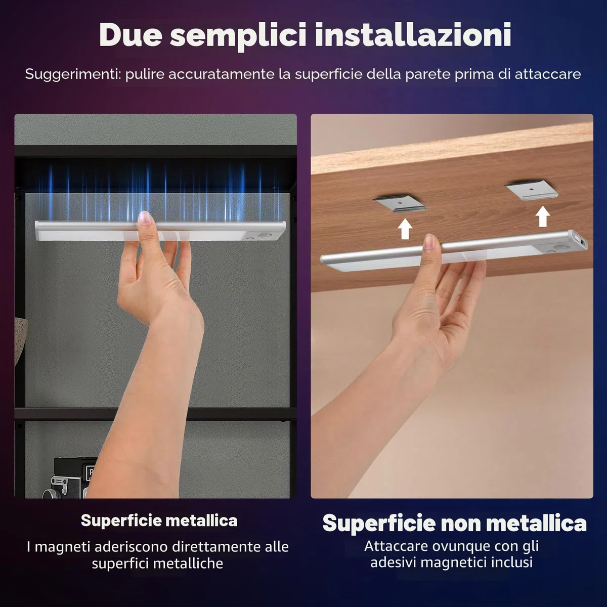 Euakee 2 Pezzi 23CM RGB IC LED Lightbar Senza Fili con Rilevatore di Movimento, Luce Sotto Armadio Cucina Dimmerabile, Barra Luminosa Ricaricabile USB Luce Notturna per Camera da Letto Decorazione