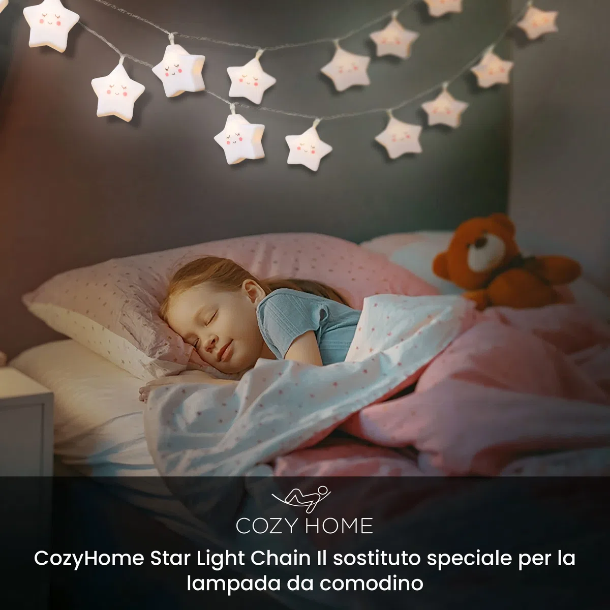 CozyHome Lucine led decorative stella per bambini - 6 metri & 20 LED in bianco caldo I Con spina I Per interni I Filo led decorative Fairy lights Lucette decorazioni Luci natale interno Luminose