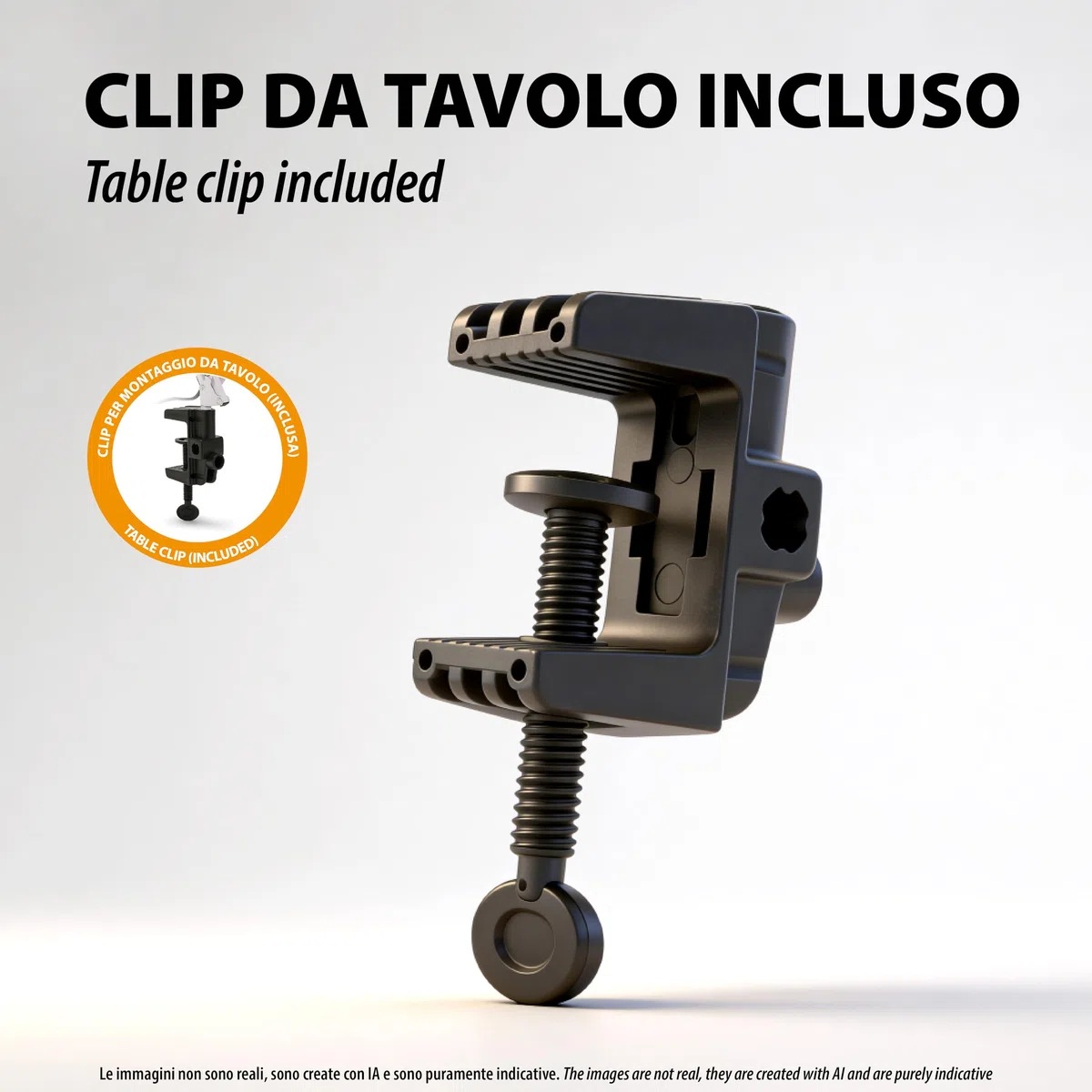 VELAMP - Lampada da Tavolo con Braccio Regolabile Charleston XL, Lampada da Scrivania Design Moderno, Abat Jour da Comodino per Lettura con Pinza da Tavolo - Attacco Lampadina E27, Cavo 150cm - Nera