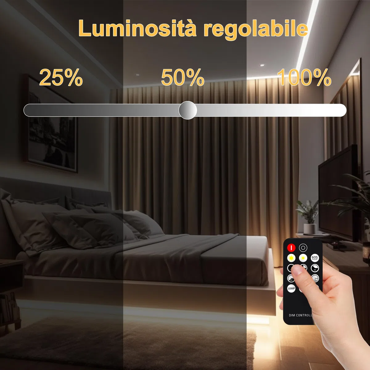 AXMOTUT Striscia LED COB 5 metri 24V, Striscia LED Bianco Naturale 4000K, 320LEDs/m, Larghezza 8mm, CRI90+, con Alimentatore, Telecomando RF, luci led per Cucina, Soggiorno, Feste, Bar