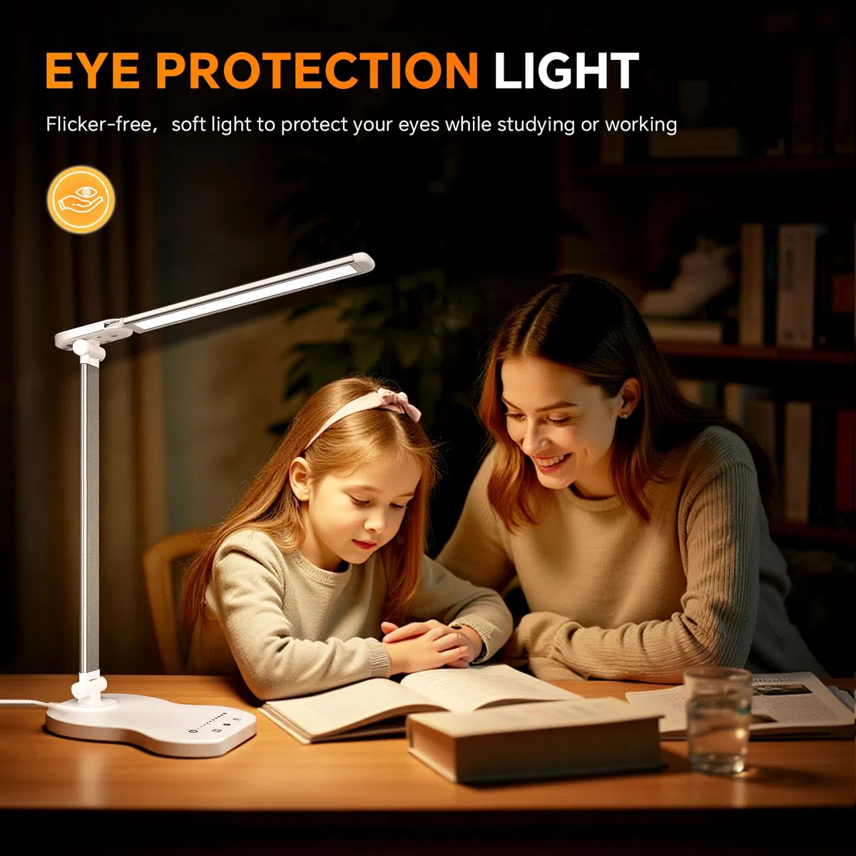 Caldarax Lampada da Scrivania LED, Lampada da Tavolo, 5 Colori e 10 Livelli di Luminosità, Porta USB/Timer/Tocca Controllo, Lampade da Comodino Pieghevole per Lettura, Lavoro, Studiare(Bianco)