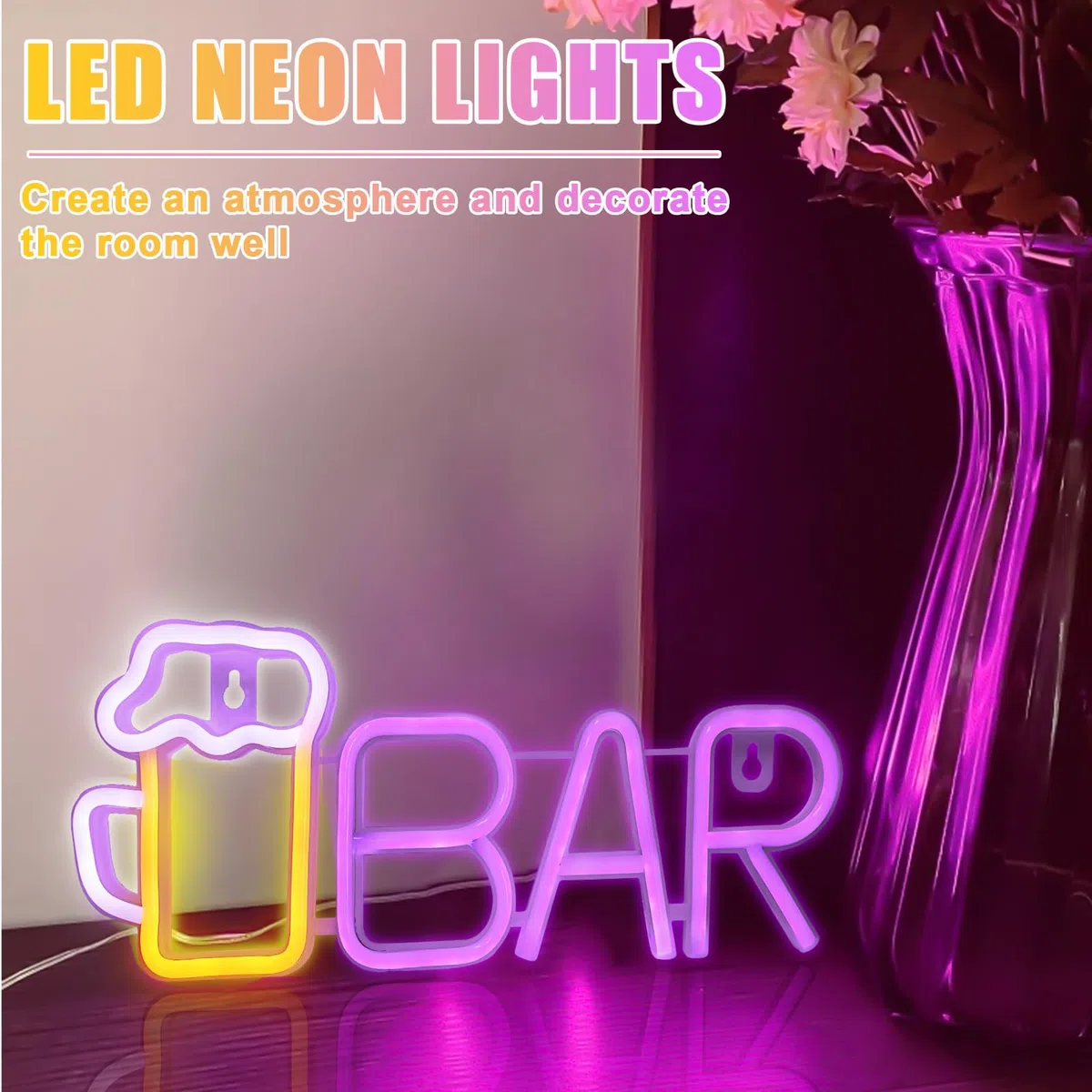 GOMETY Cartello neon, LED Bar Neon Sign, USB o batteria 3-AA, luce blu per bar, decorazione da parete