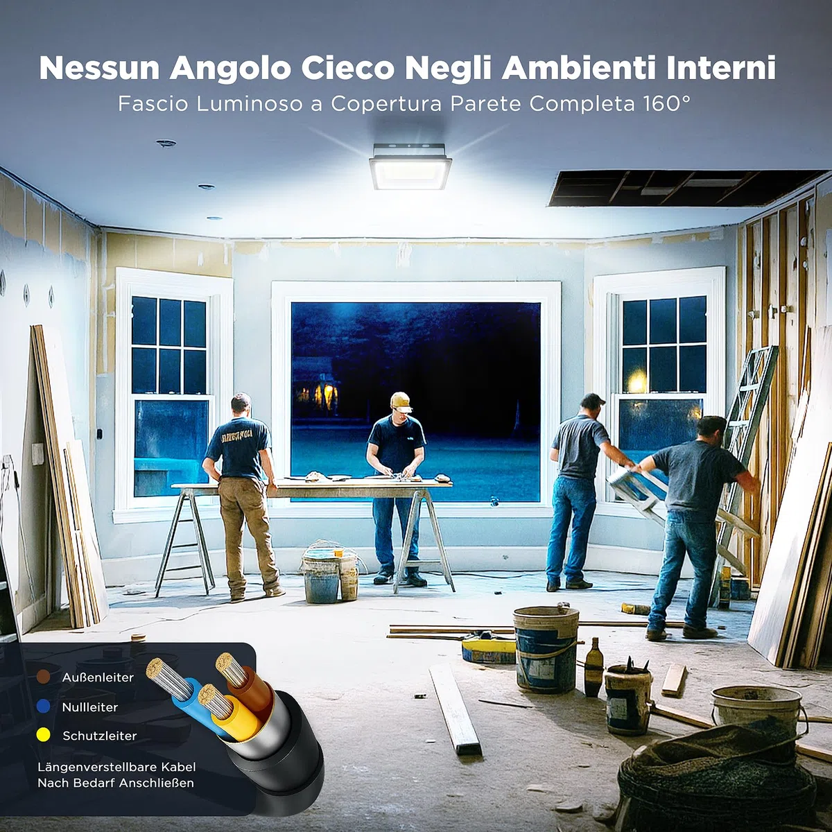 100W Faretti LED Esterno, 11000LM, 6500K, IP66 Impermeabile, Proiettore Bianco Fresco, Riflettore Ultra Luminoso, Ideale Per Cortili, Giardini, Cantieri e Parcheggi (1, 100, Watt)