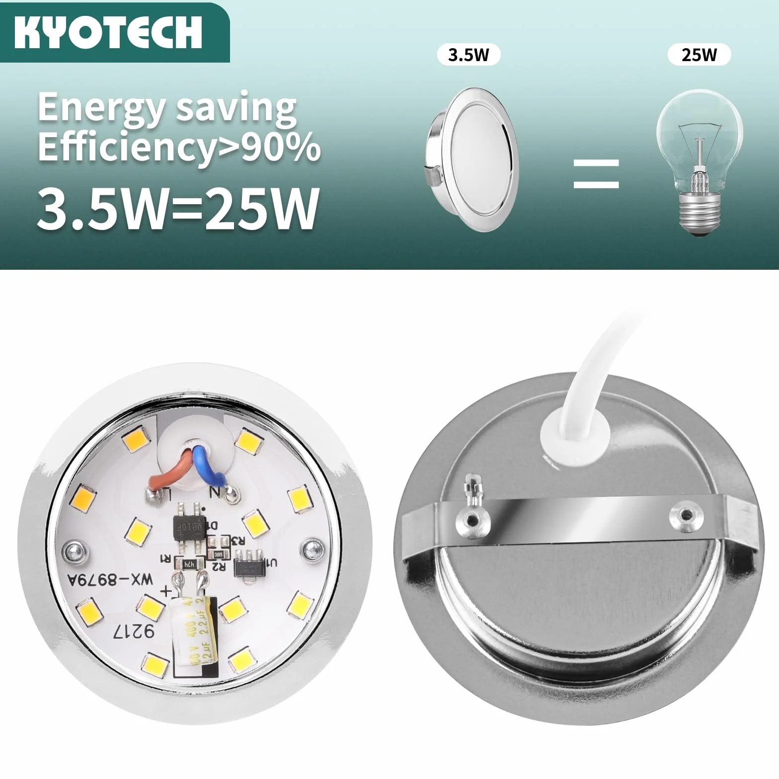 KYOTECH Faretti LED da incasso per mobili 230V 3.5W G4 300LM, 3000K Caldo 4000K Neutro 6000K Freddo faretto da incasso, in acciaio inox spazzolato, al posto delle lampade ad alogene Set di 3