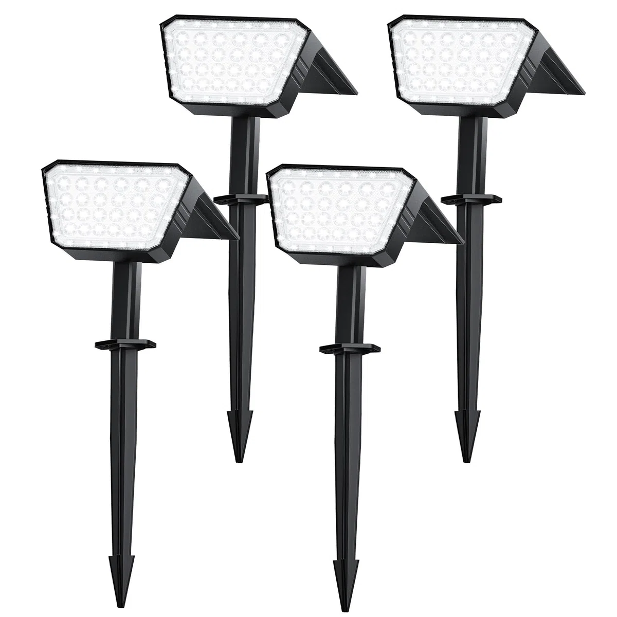 FIFlying Faretti Solari da Esterno 4 Pezzi, 44 LED Faretti Solari a LED da Esterno, 3 Modalità IP67 Impermeabile Lampade da Giardino per Cortile, Patio, Vialetto, Alberi - Bianco Freddo