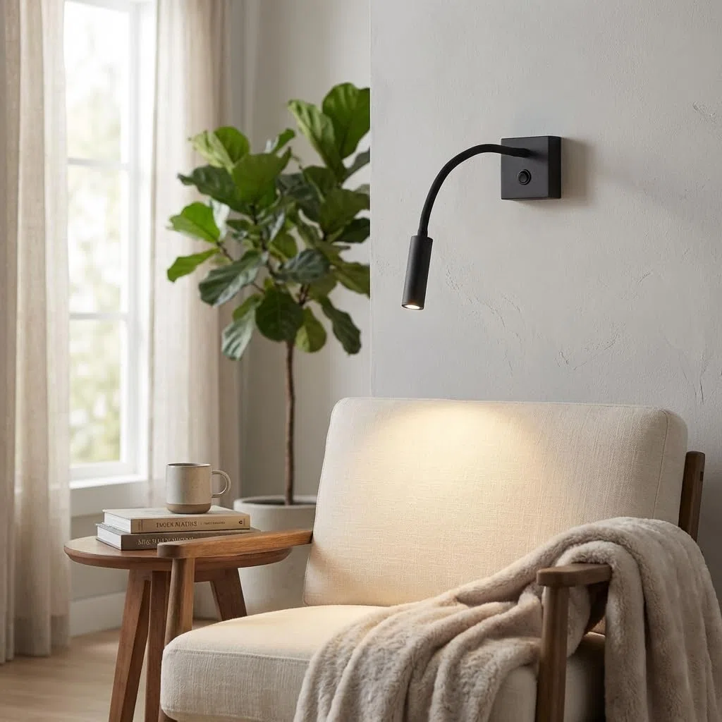 BARCELONA LED Applique da Parete LED Nero per Lettura "Hale" 3W, Luce Calda 2800K, Braccio Flessibile Orientabile, Stile Moderno Minimalista e Classico, Camera, Scale, Ristorante, Comodino