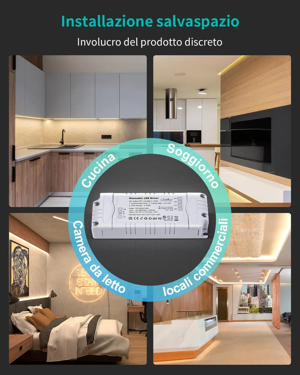 REYLAX Trasformatore LED 24V 40W 1.67A Dimmerabile Triac & 0/1-10V, Alimentatore 24 Volt di Tensione Costante Driver LED AC 220V to DC Trasformatori di Bassa Tensione