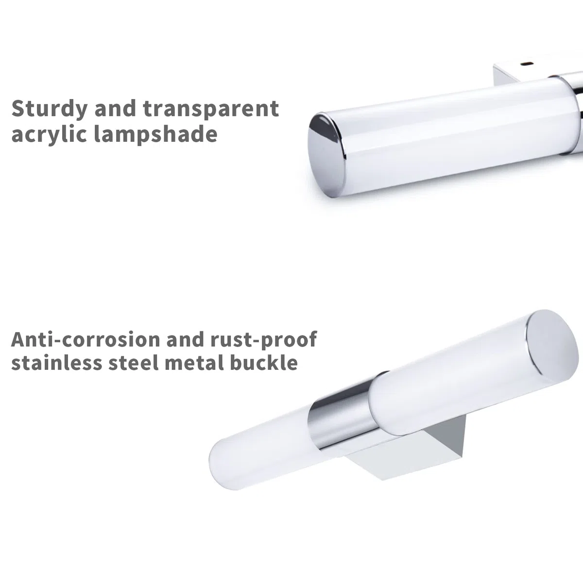 lampada a specchio in acciaio inox al LED di cristallo da 15 W 95-265 V moderno bianco freddo