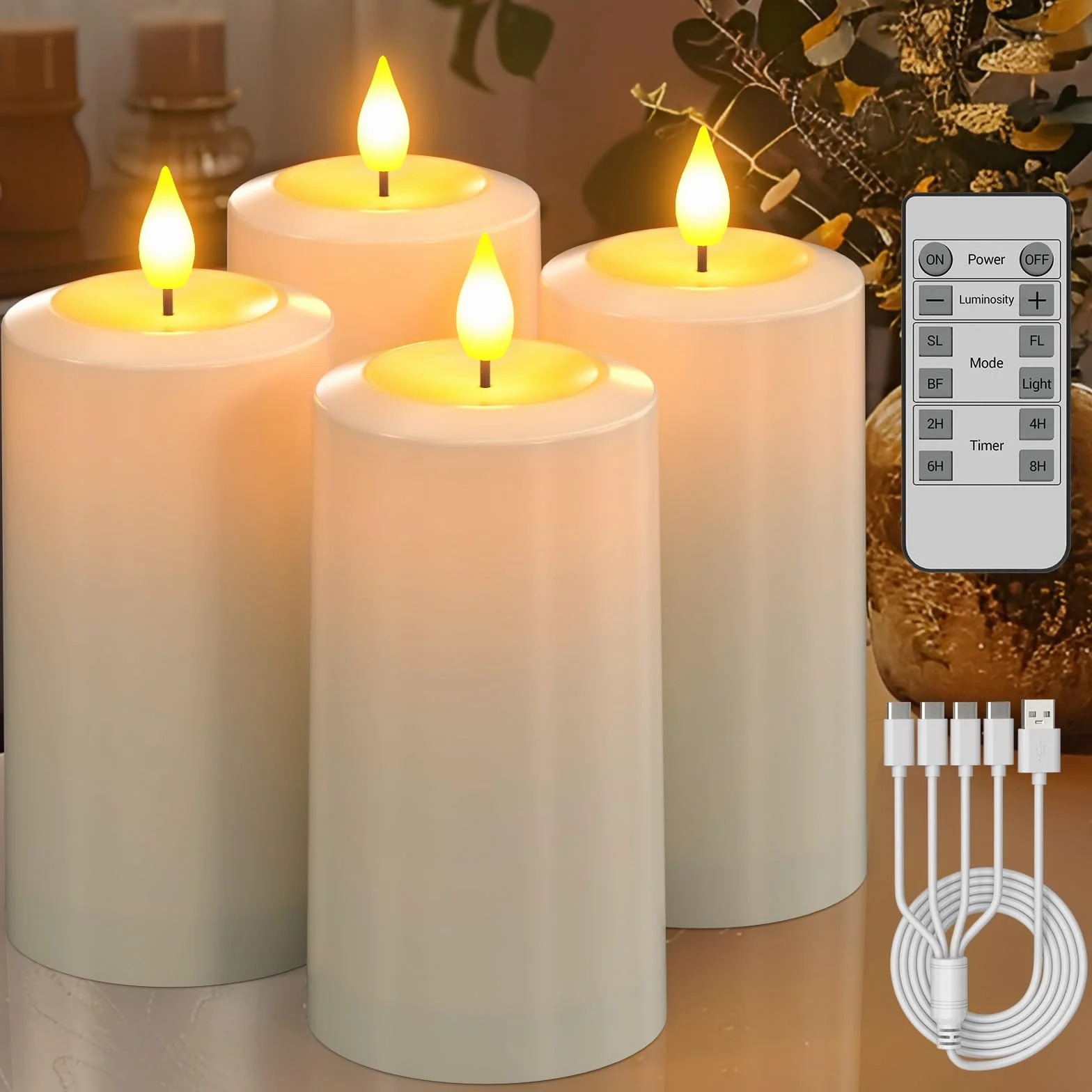 SoulBay Candele ricaricabili a pilastro elettriche LED senza fiamma, tremolanti con timer remoto, impermeabili, per esterni e lanterne, decorazione della casa