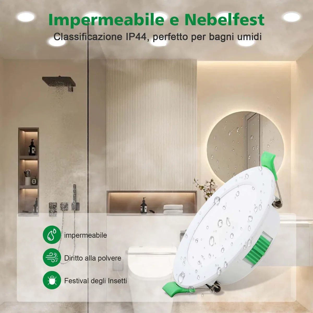 Faretti LED Soffitto 230V, 7W Dimmerabile Faretto LED Interno per 68mm - 78mm Diametro Foro, 3000K/4000K/6500K Regolabile, IP44 Faretti LED da Incasso per Cartongesso, Cucina, Bagno, Set of 6