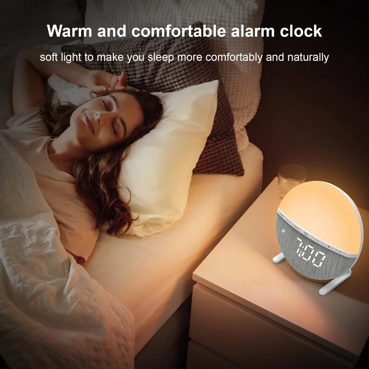 SUNOYA Sveglia con luce diurna, sveglia con luce digitale, 7 suonerie, 7 colori, lampada da comodino per camera da letto e casa