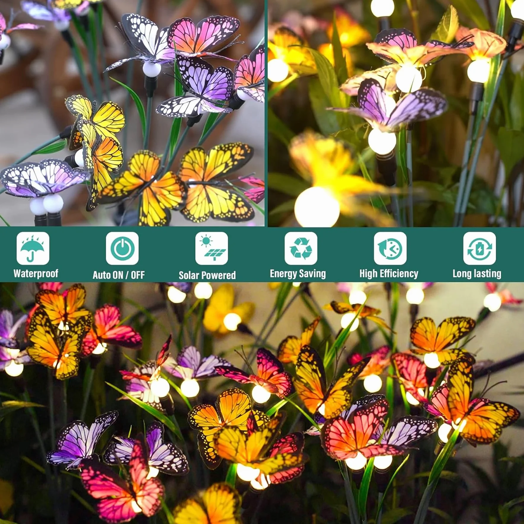 VEEKAY 2 lampade solari per cortili, terrazze e marciapiedi, 12 luci a LED a forma di farfalla, Firefly, IP65 impermeabili