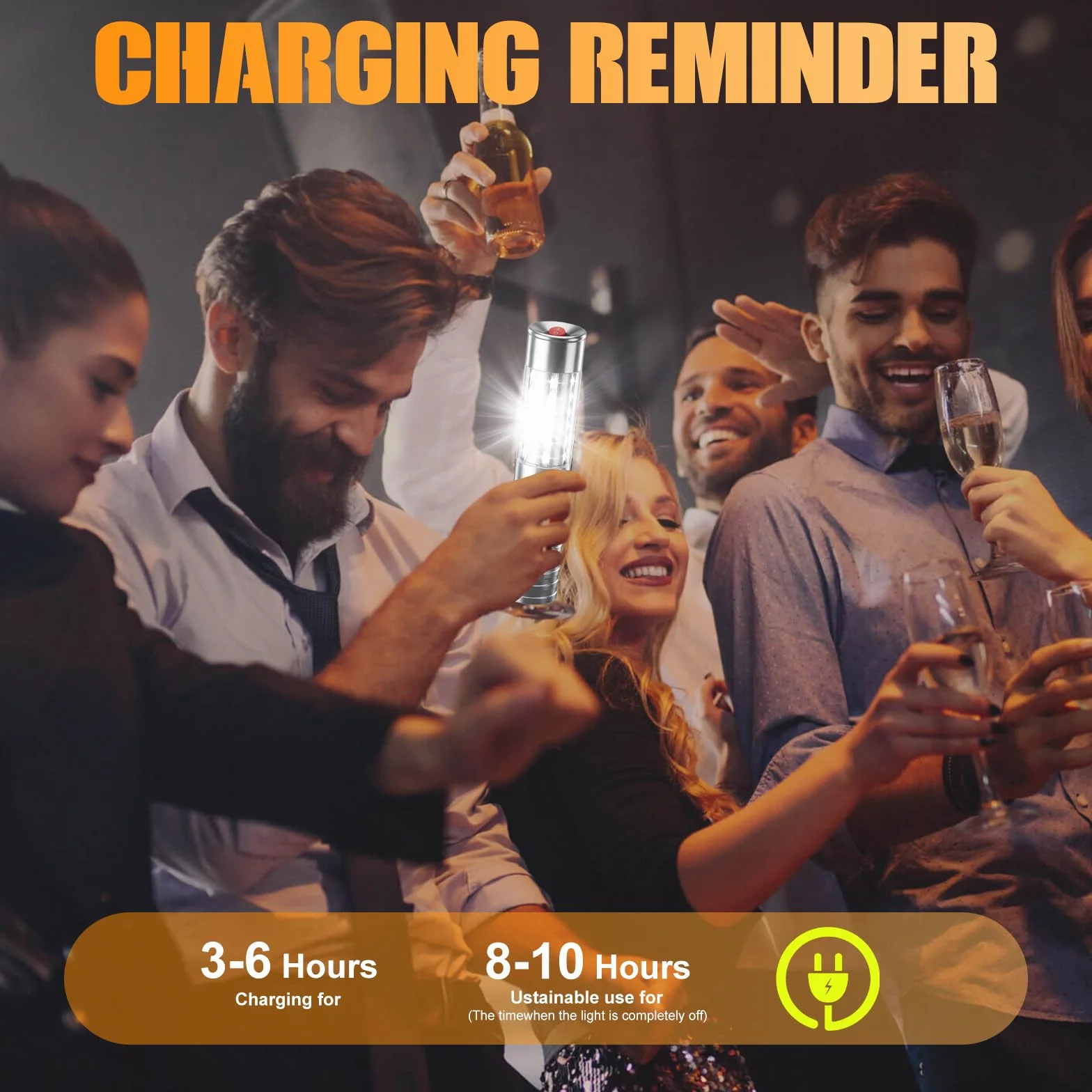 Righelli a LED stroboscopici per servizio di bottiglie, luce ricaricabile, luce a mano, lampada luminosa a LED fluorescente per discoteche, karaoke, matrimoni, feste, forniture di attività (Oro)
