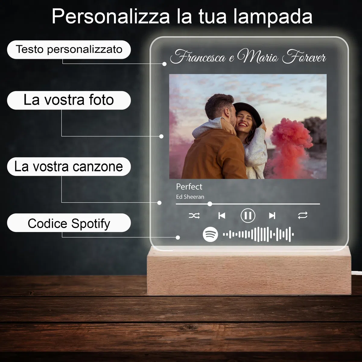 Stileitaliano Regalo San Valentino lampada led personalizzata Spotify canzone regali di coppia per lui e lei fidanzata fidanzato (Spotify)