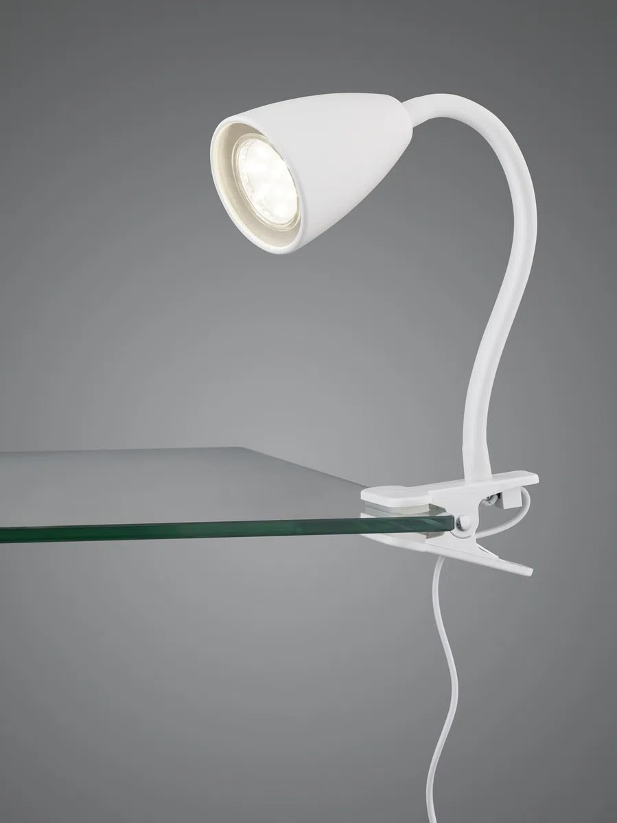 Trio Lampada a morsetto Wanda 202620131, metallo bianco opaco, escl. 1x GU10, braccio flessibile