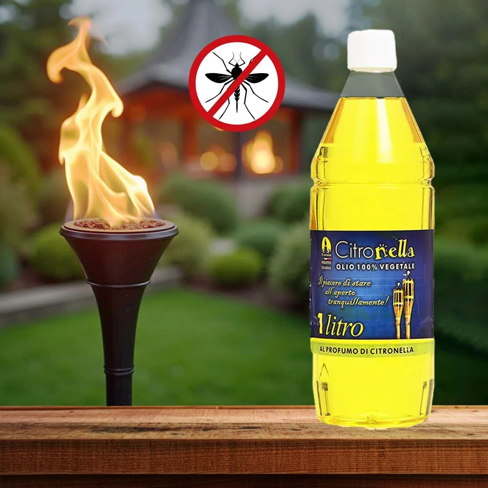 Olio Combustibile alla Citronella Vegetale - per Torcia, Fiaccola, Repellente per Zanzare, Torcia, Lampada, Giardino, Protezione, Terrazzo, Campeggio - per Spazi Esterni 1 Litro