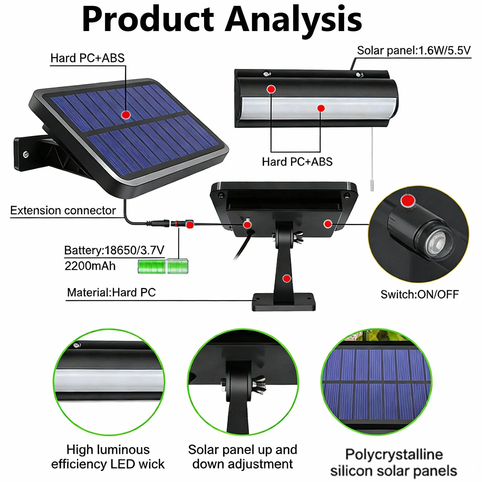 HEEYoo Lampada Solare per Interni ed Esterni, Lampada Solare a Sospensione Semplice Interruttore a Catenella, Lampadario Solare Impermeabile IP65, Adatta per Soggiorno, Gazebo, Garage