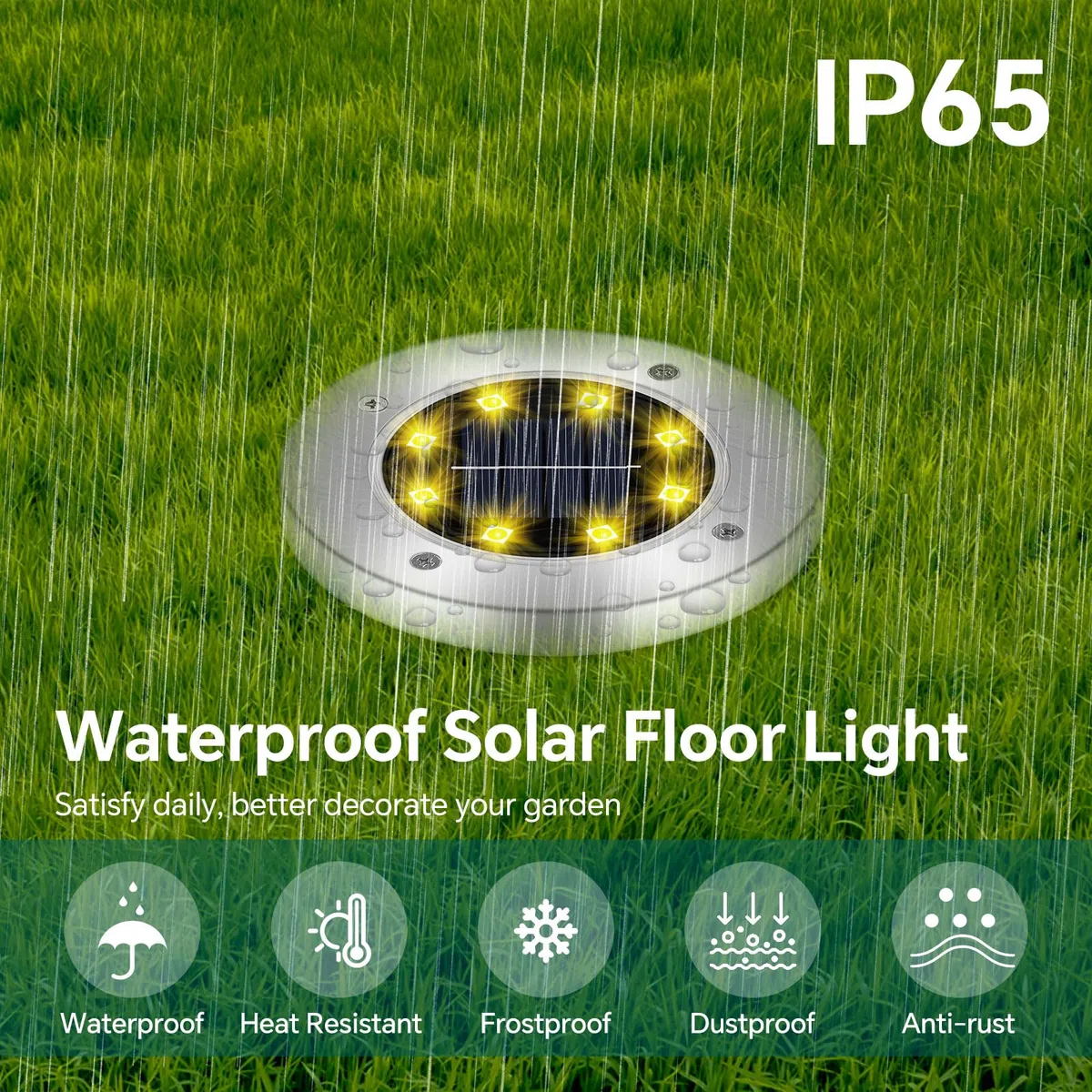 8 Pezzi Luci Solari da Giardino Esterno, 8 LEDs Lampade Solare da Terra IP65 Impermeabile, Faretti Sepolta Solari a da Esterno, per Patio, Piscina, Vialetto, Marciapiede, Prato(Bianco Caldo)