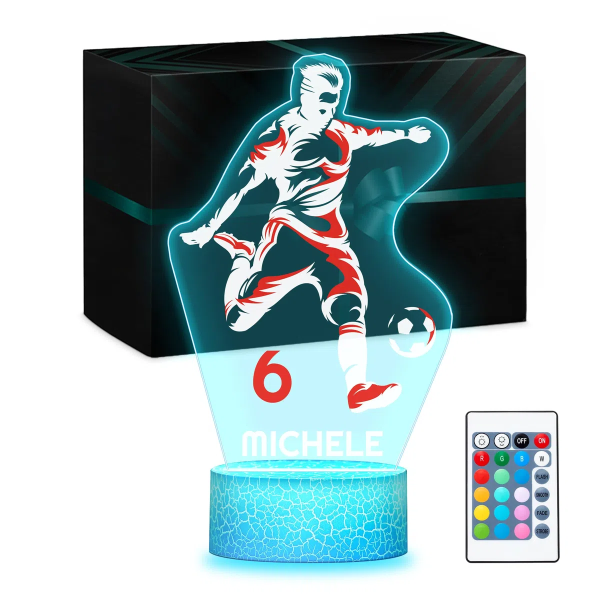 Maverton Lampada da notte personalizzata calcio - RGB 16 Colori - Regalo Comunione Maschio, Regalo Bambino 10 Anni Maschio, Regalo Comunione Bambino - Idea Regalo Compleanno per Ragazzi