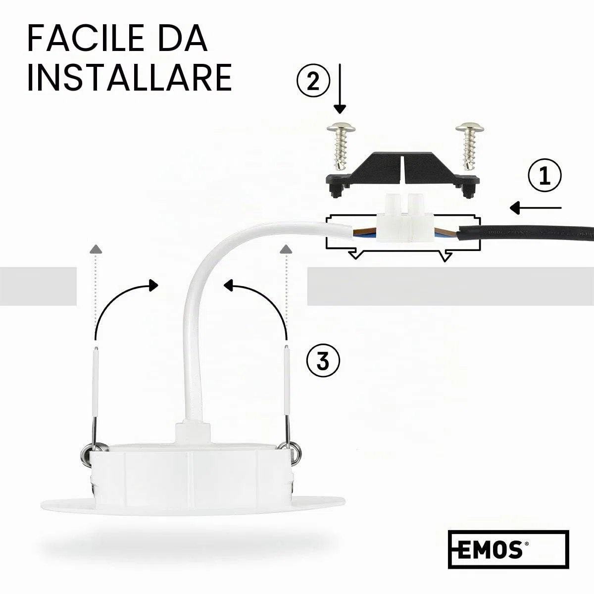 EMOS Faretti LED da Incasso per Cartongesso 5W / 450 Lumen | Faretti LED soffitto da incasso 3000K Luce Bianco caldo | Set di 3 pezzi Spot LED Orientabili a 50°, Rotondi e Ultra Piatti in bianco