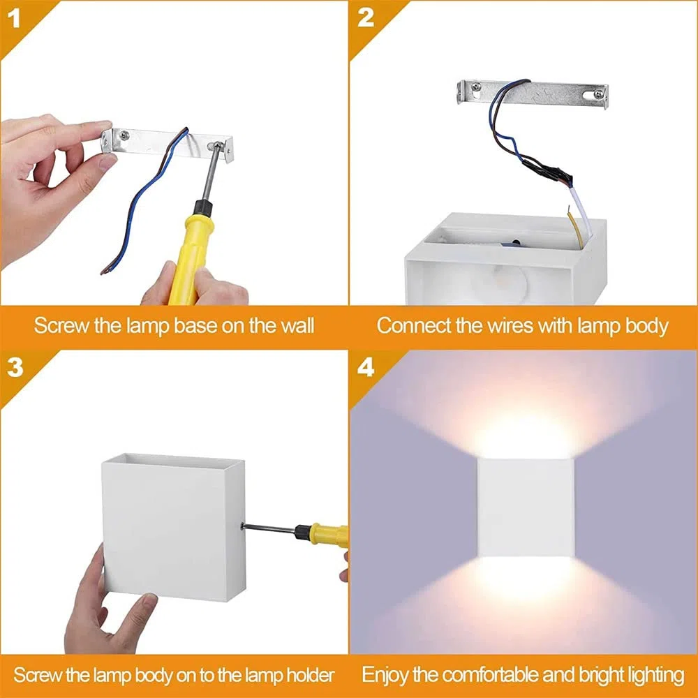 CHEVVY 2 lampade da parete a LED per interni, colore bianco, 7 W, lampada da parete moderna a LED, per esterni, in alluminio, luce bianca calda, 3000 K
