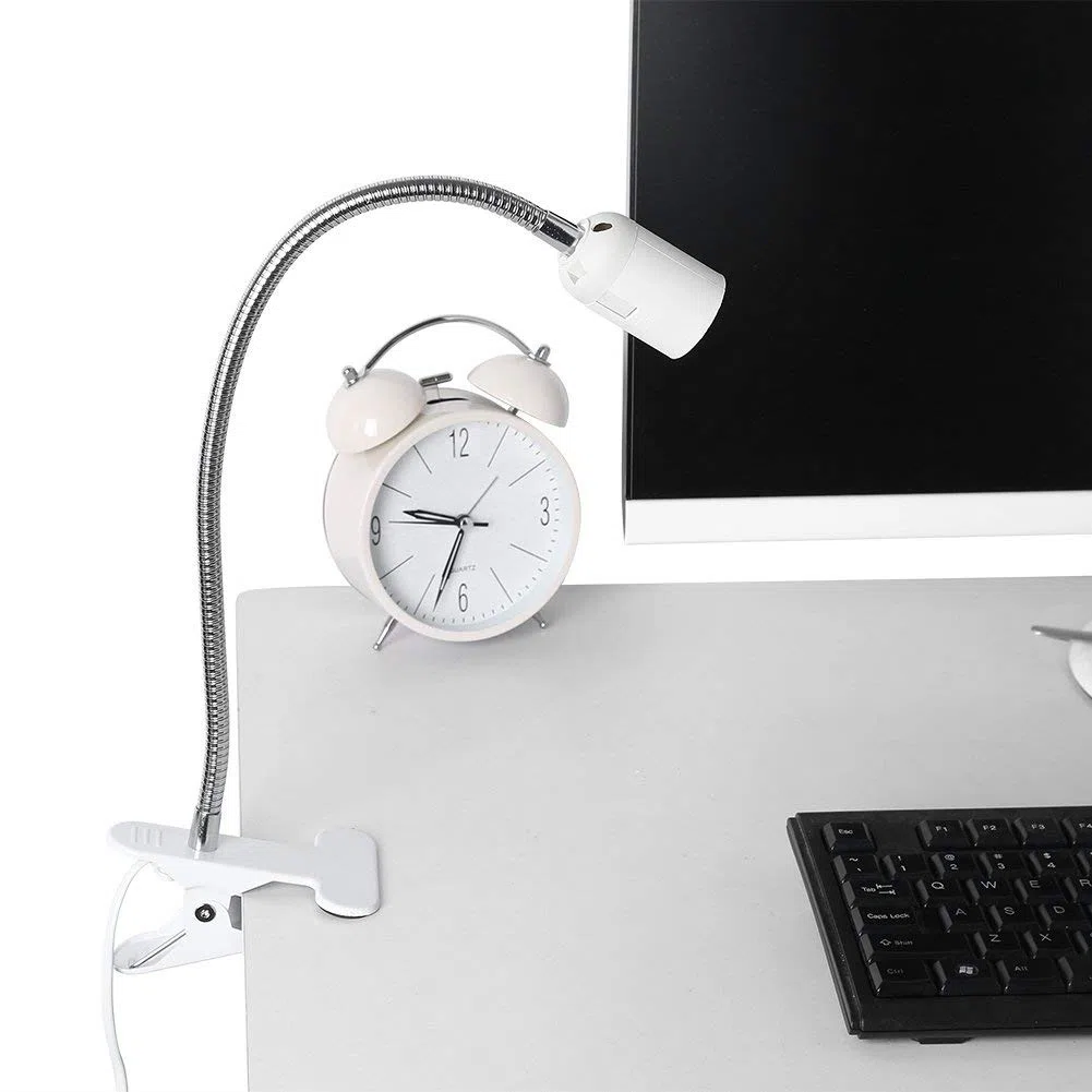 Lampade con Pinza, Lampada Lettura Comodino E27 Lampada a Morsetto LED Regolabile, Lampada a Collo di Cigno 360° Flessibile, Lampada Scrivania per Camera Letto, Scrivania, Ufficio
